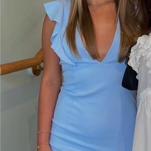 Chic Light Blue Ruffle Sleeve Mini Dress